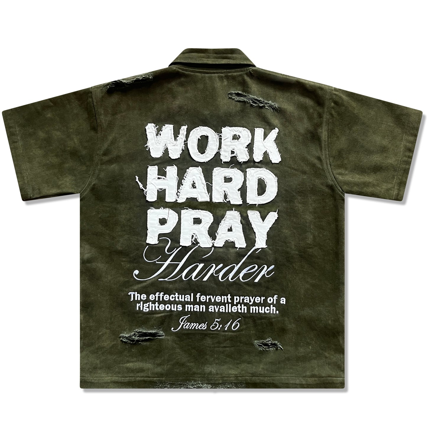 Pray Harder Worker Tee - Olive