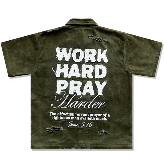 Pray Harder Worker Tee - Olive